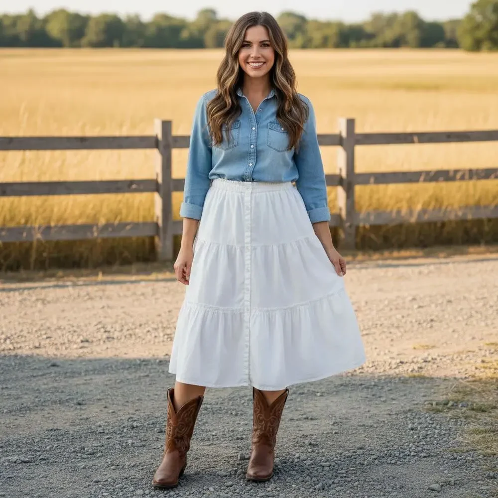 1477 - Time and Place 100% Cotton Button Down Skirt - Large